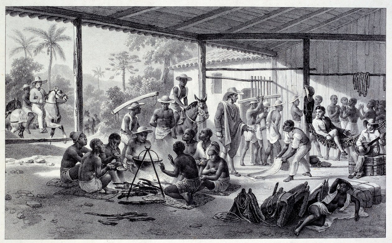 Kamp van negers in Brazilië. Gravure uit de 19e eeuw door French School