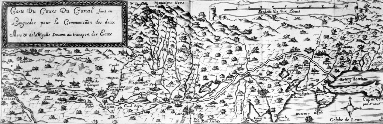 Canal du Midi, dat de Atlantische Oceaan verbindt met de Middellandse Zee, beginnend in Toulouse en eindigend, na Agde, bij de Etang de Thau door French School