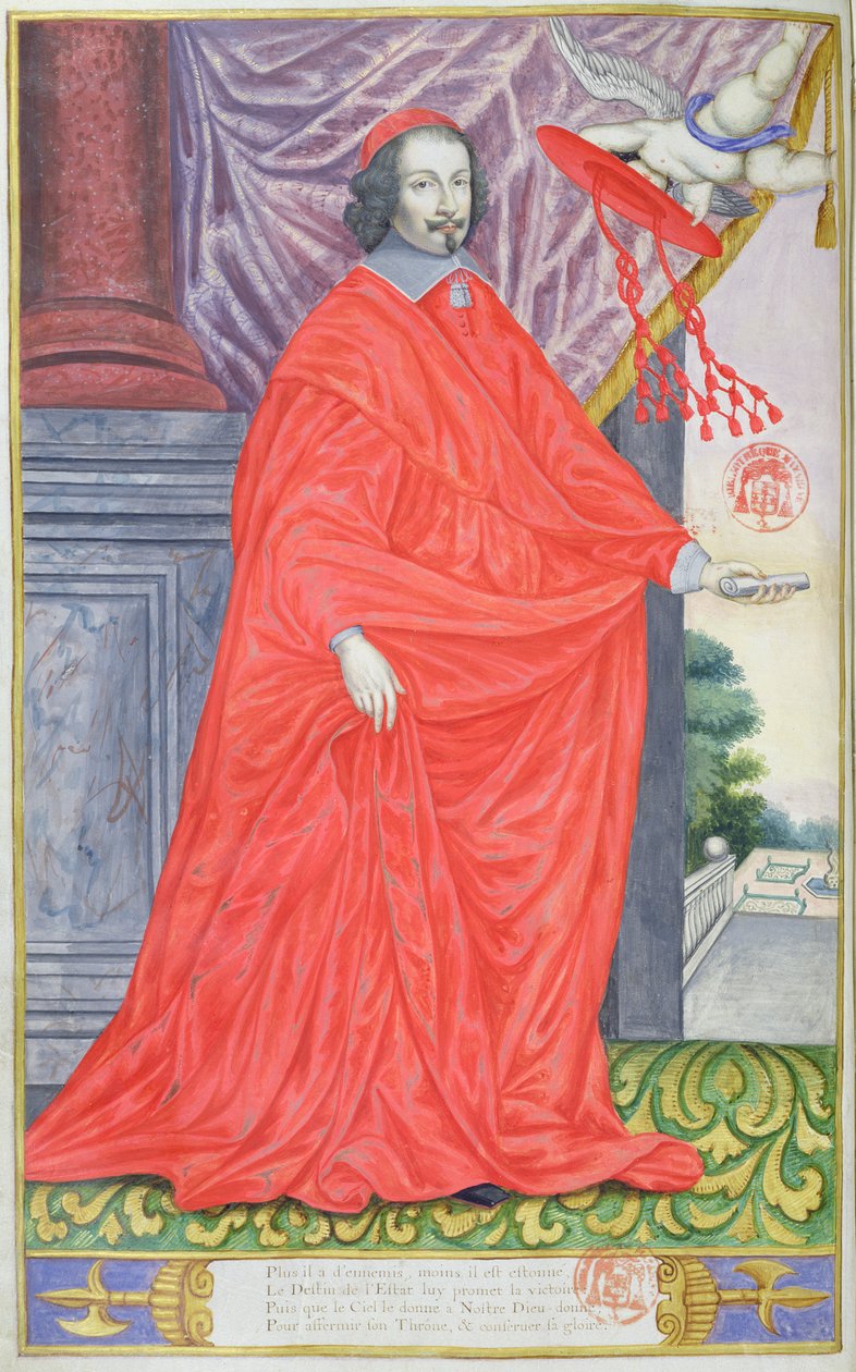 Kardinaal Mazarin, illustratie uit Les Panegyriques des Hommes Illustres de Notre Siecle door Puget de la Serre, 1655 door French School