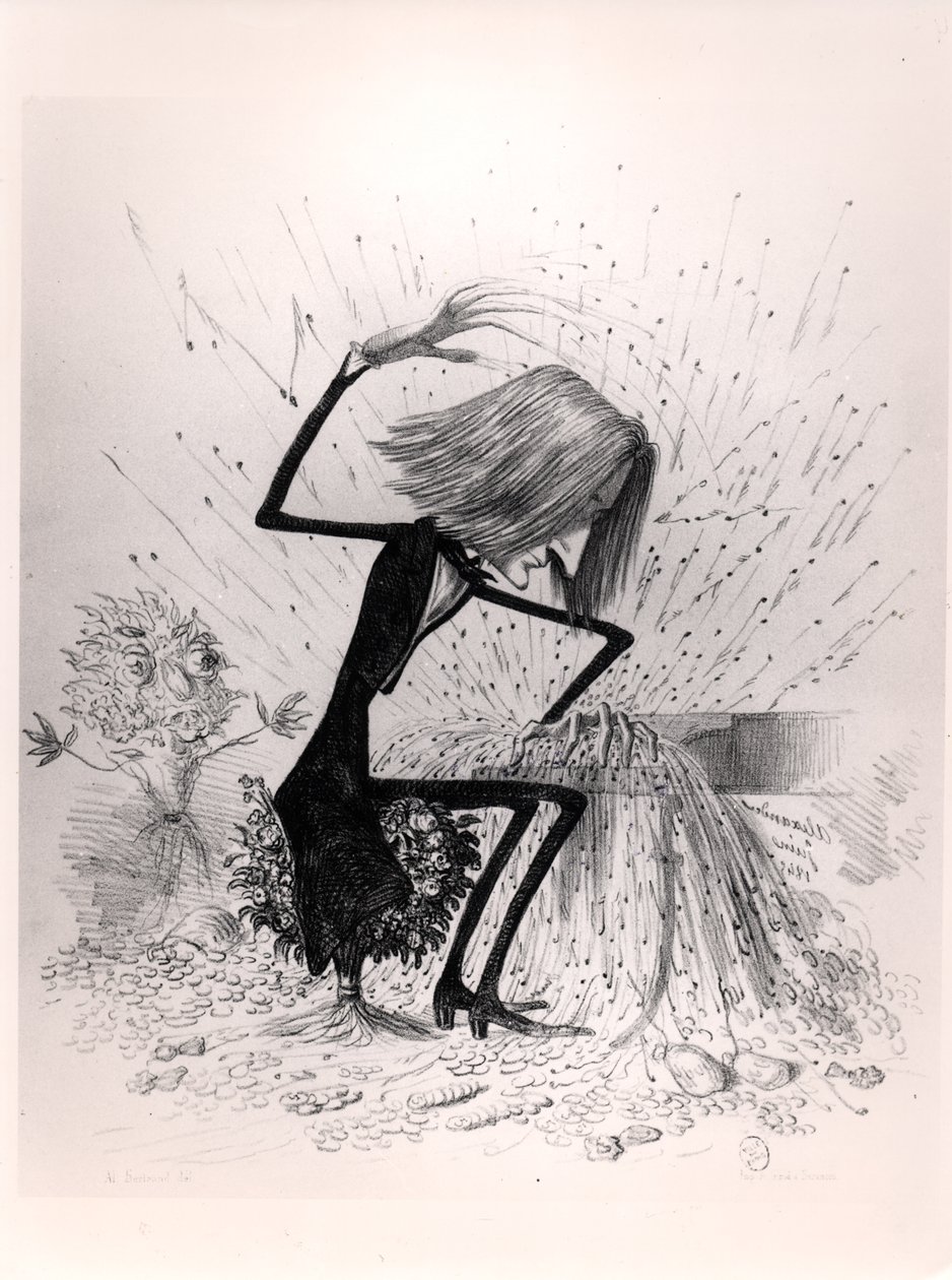Karikatuur van Franz Liszt (1811-86) die piano speelt, 1845 door French School