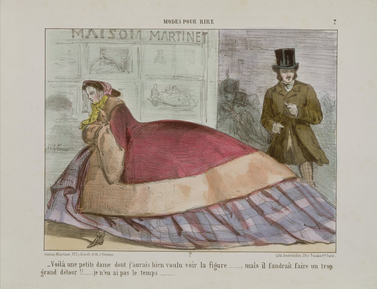 Karikatuur van de crinoline, uit Modes Pour Rire door French School