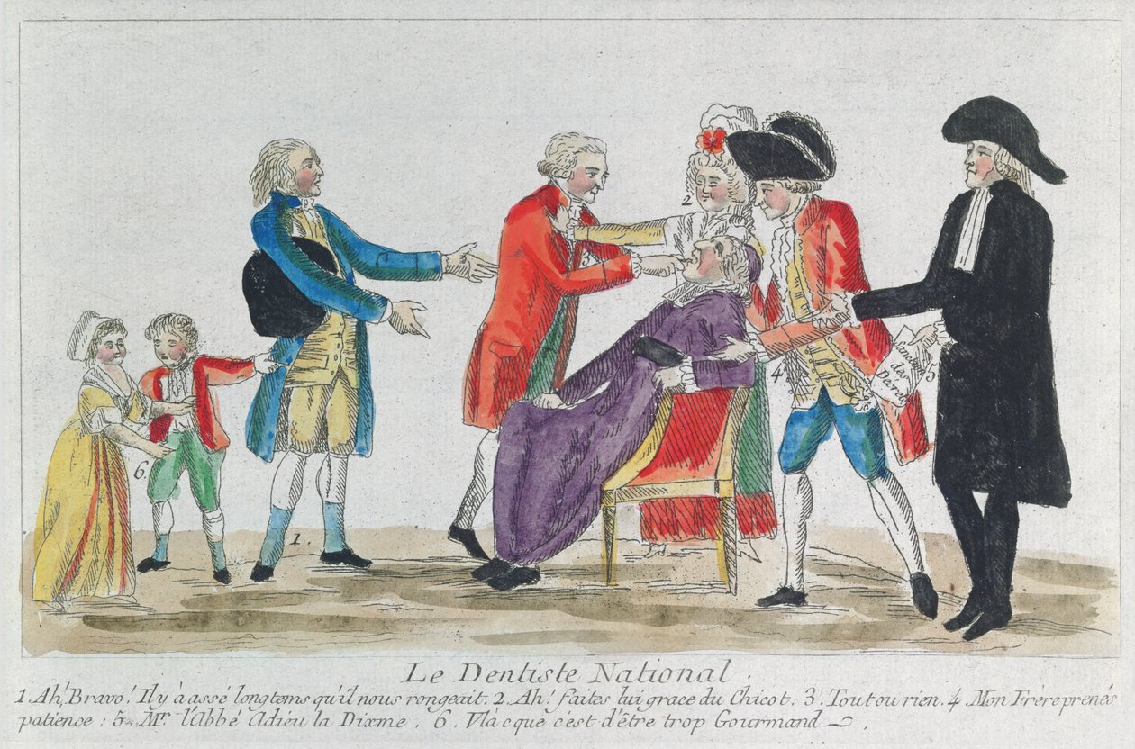 Karikatuur van de nationalisatie van kerkelijk eigendom in Frankrijk tijdens de Franse Revolutie, 1792 door French School