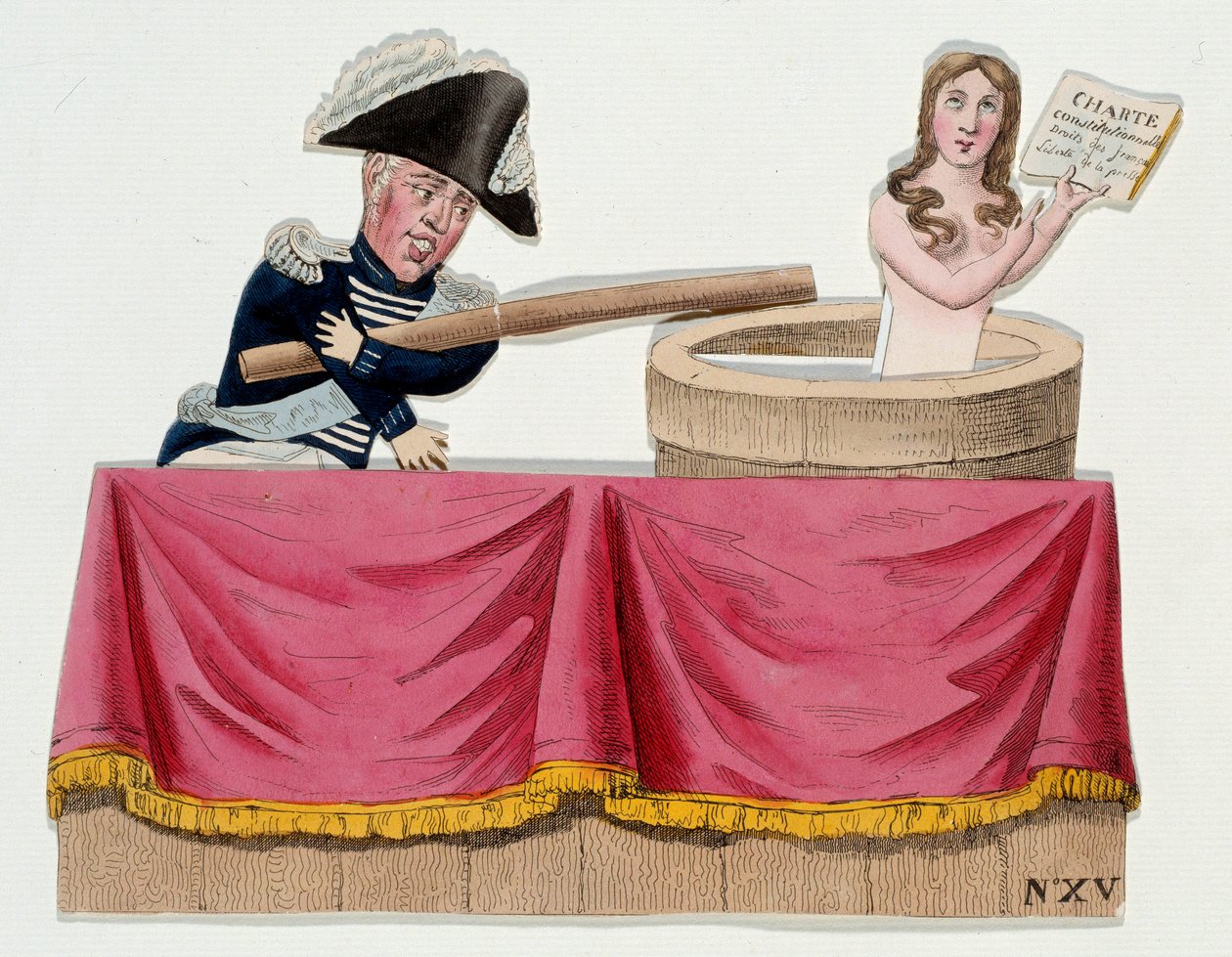 Spotprent van koning Karel X in de vorm van guignols door French School
