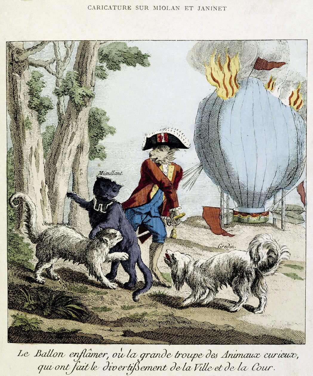 Cartoon over de brand van Miolan en Janinet