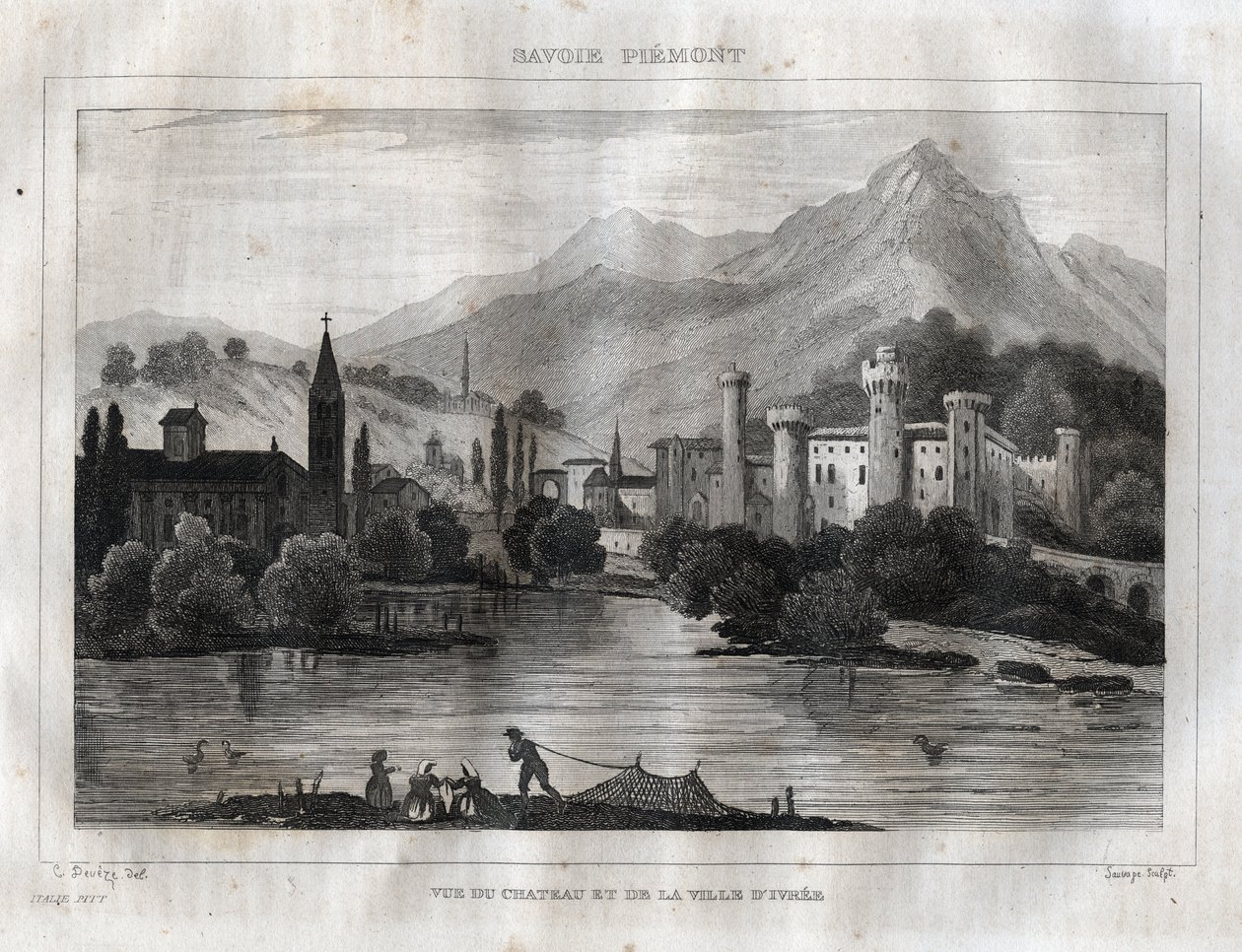 Kasteel van Ivrea - Gravure uit 