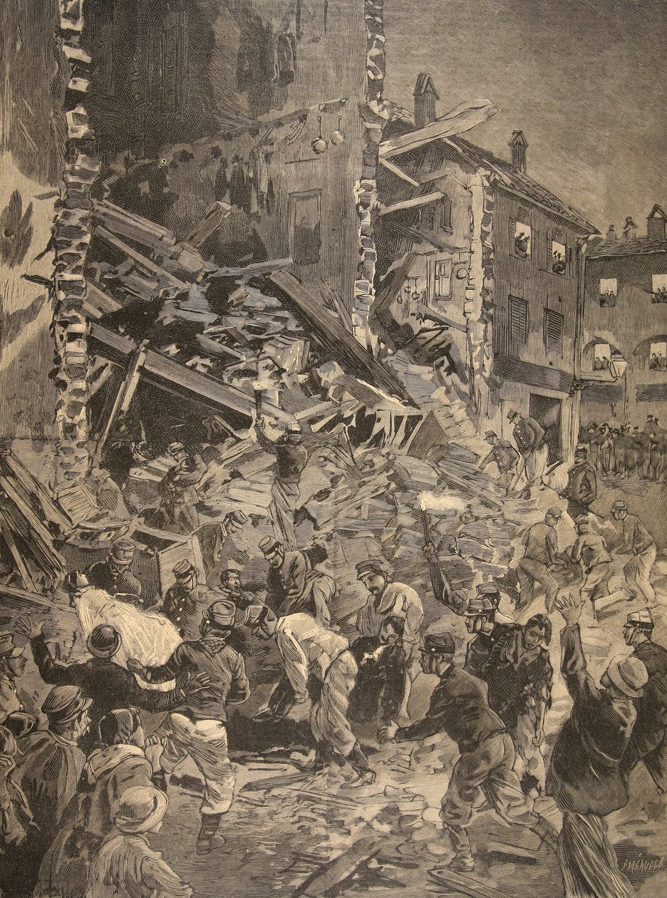 Catastrofe in Biot, illustratie uit Le Petit Journal: Supplement illustre, 1898 door French School