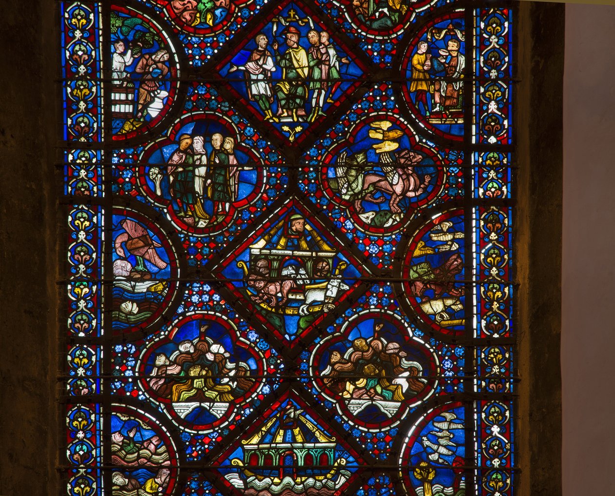 Kathedraal van Chartres, glas-in-lood: leven van Noach, detail centrum door French School