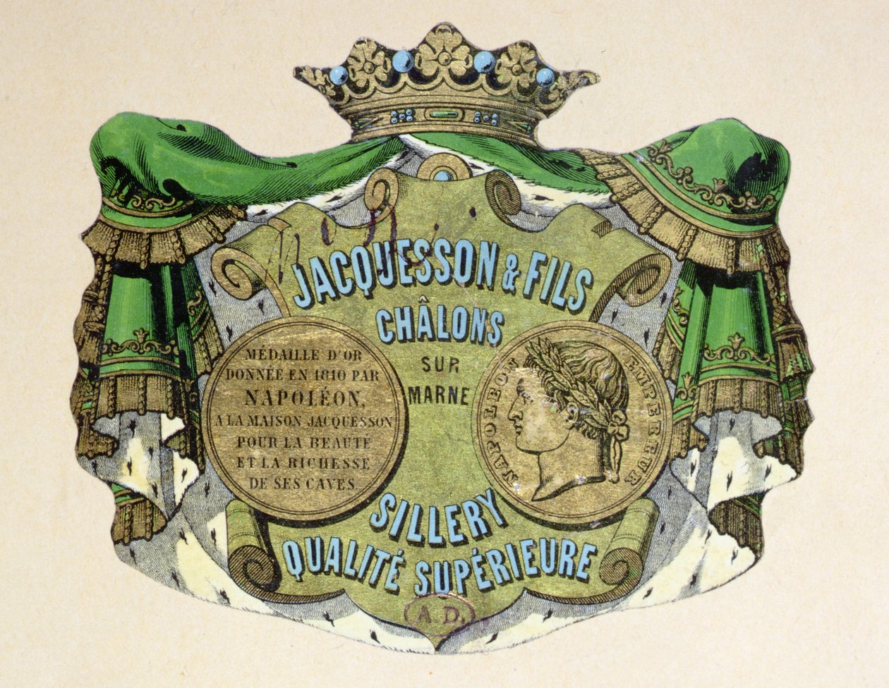 Champagnelabel voor Jacquesson & Fils, Champagne Sillery Marque, midden 19e eeuw door French School