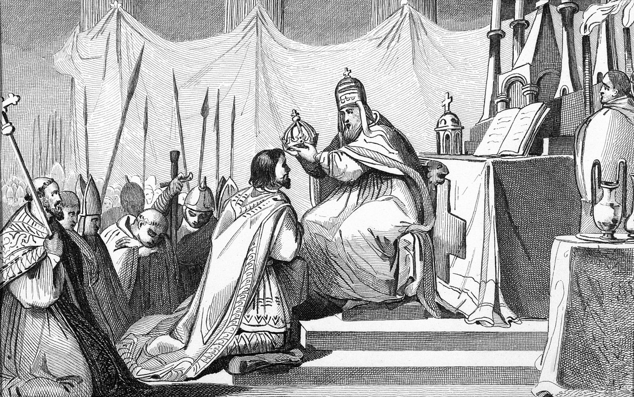 Karel de Grote (742-814) Gekroond door Paus Leo III (ca. 750-816) in St. Pieter