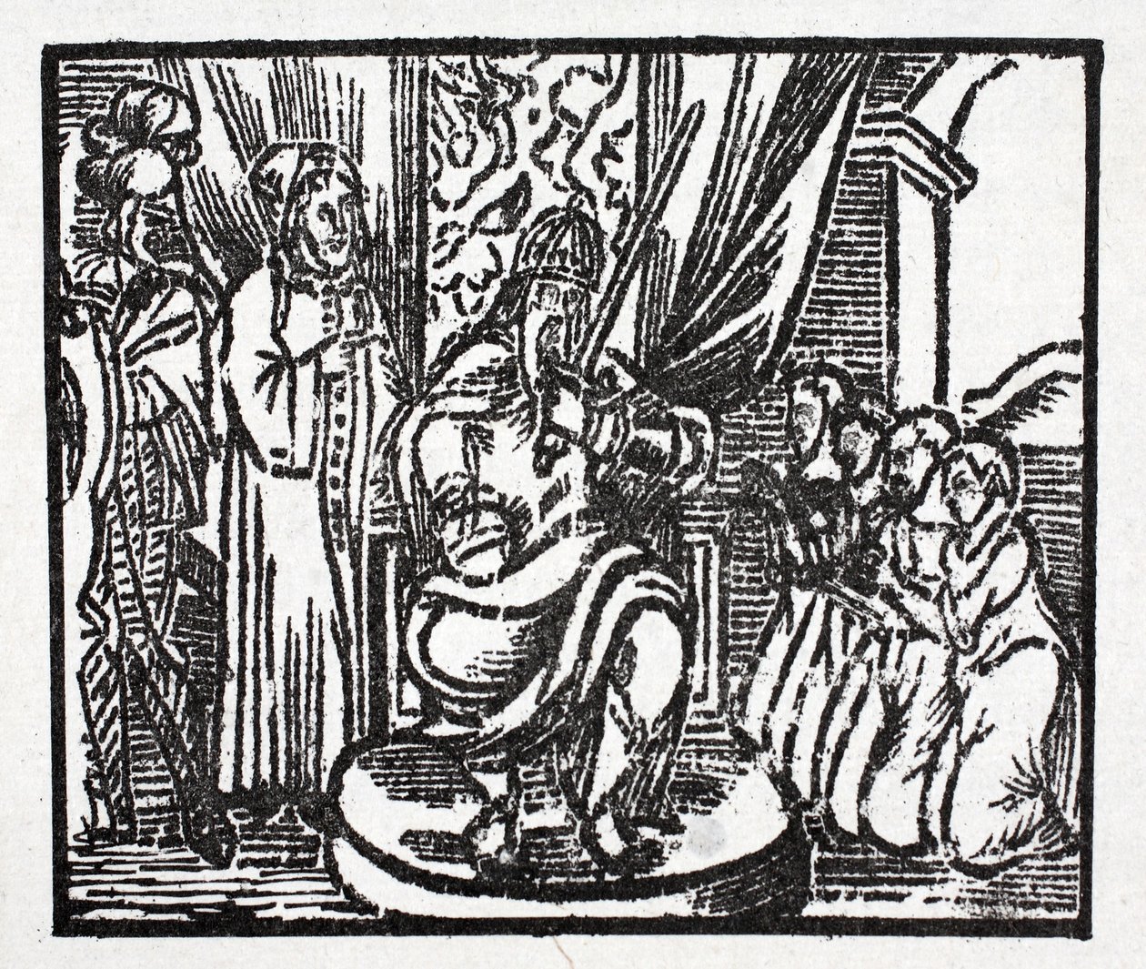 Karel de Grote slaat de ridders Reynauld, Guichard, Alard en Richardet, zonen van de hertog van Aymon, tot ridder door French School