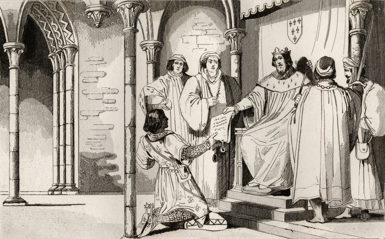 Karel IV (1294-1328) de Schone ontvangt een verzoekschrift aan het hof, uit 
