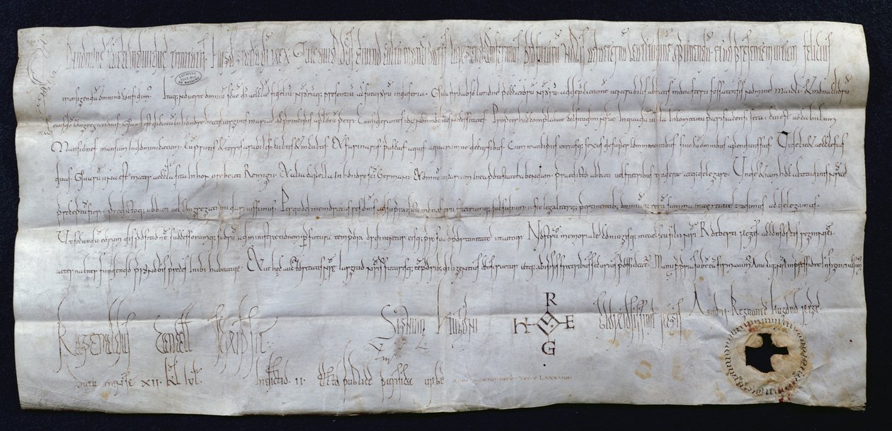 Handvest ondertekend door Hugues I Capet (941-996), Koning van Frankrijk, 988 door French School