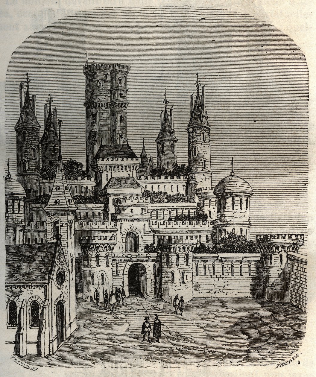 Kasteel van Montlhery - kasteel in de gemeente Montlhery, in het oude land van Hurepoix - gravure in 