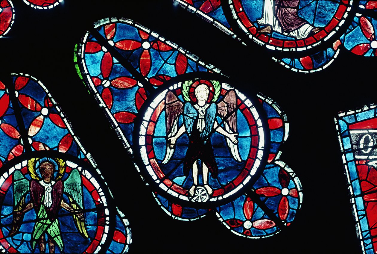Cherubijn op wiel, detail (noord roosvenster, c.1223) door French School