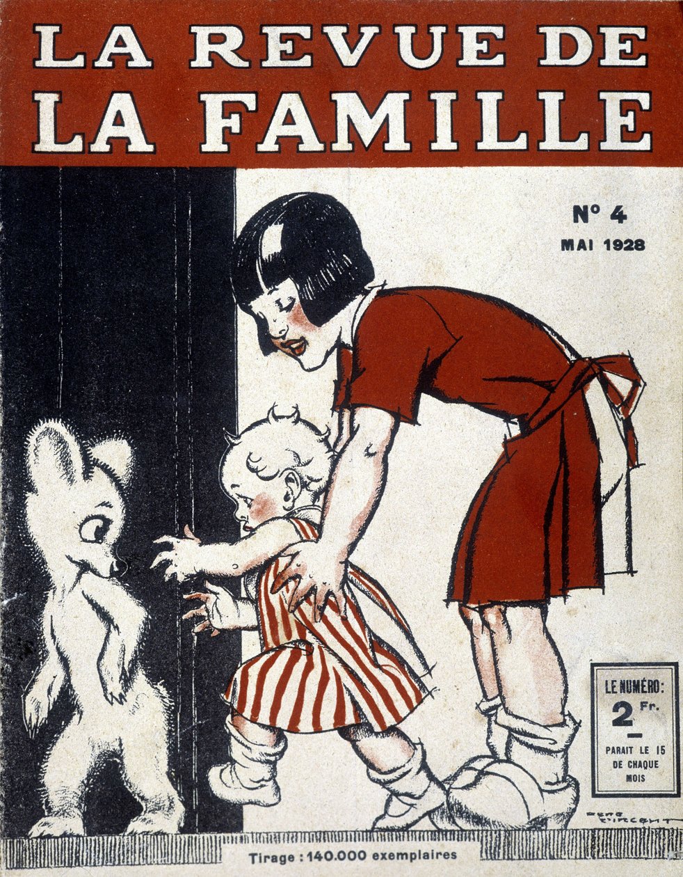 Kinderen en Poeh. Cover van "La revue de la famille" van mei 1928. door French School