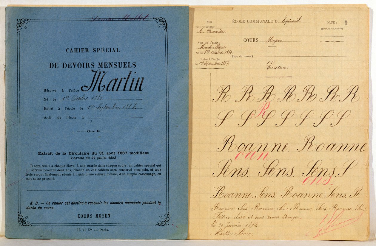 Oefenschrift van een kind uit de school van Epineuil, 1892 door French School