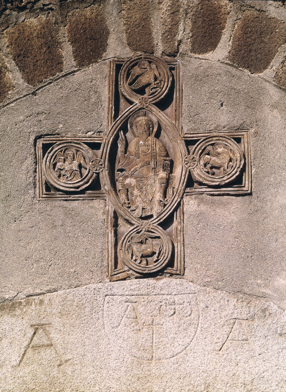Christus in majesteit met symbolen van de evangelisten, 9e-10e eeuw door French School