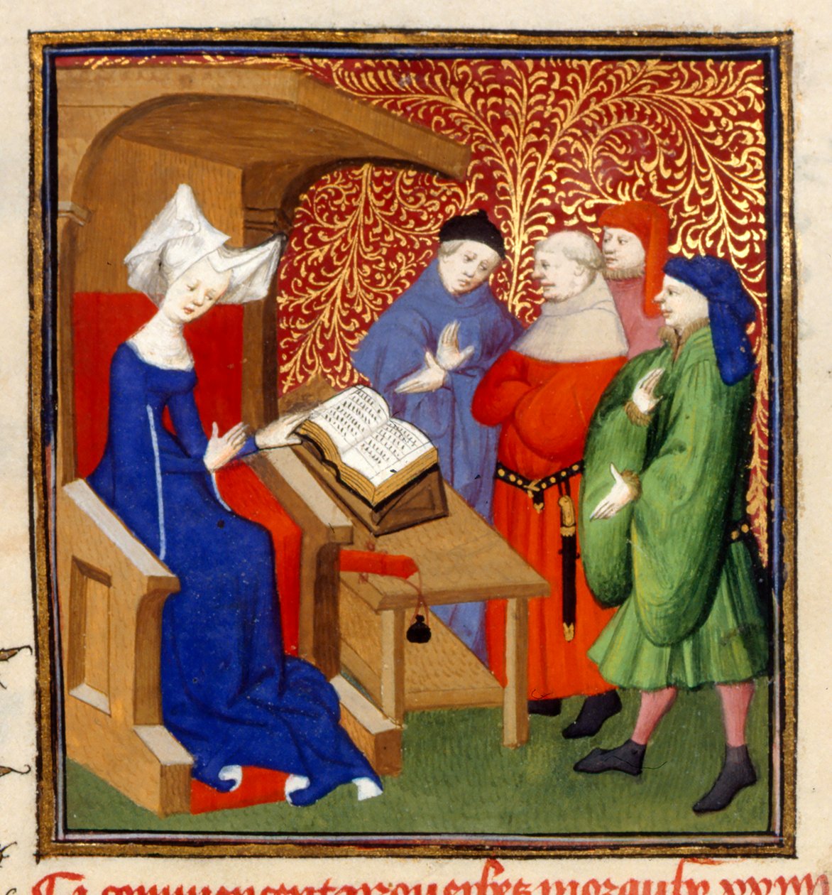 Christine geeft les, MS Harley 4431, f.259v, Frankrijk, c.1410-14 door French School
