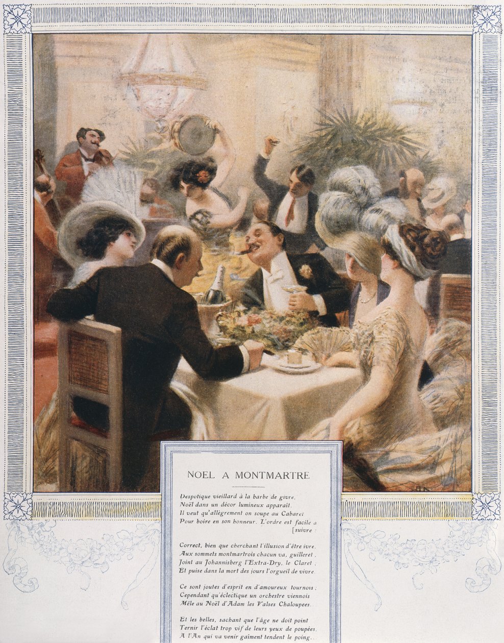 Kerstmis in Montmartre, kerstavonddiner in een luxe restaurant, ca. 1900 door French School