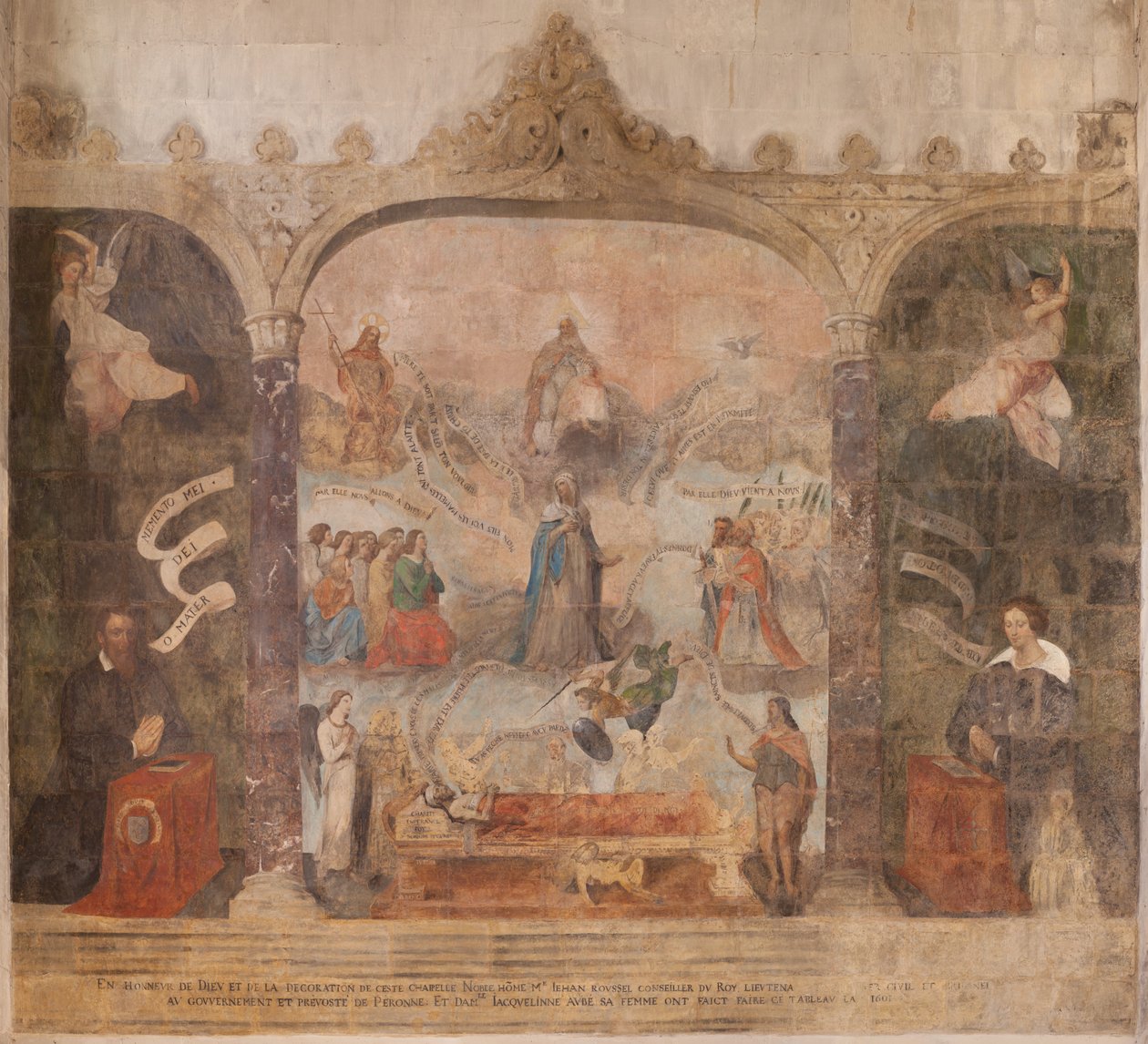Kerk. Interieur. Kapel Saint-Fursy. Muurschilderingen. De verheerlijking van Maria (begin 17e eeuw) door French School
