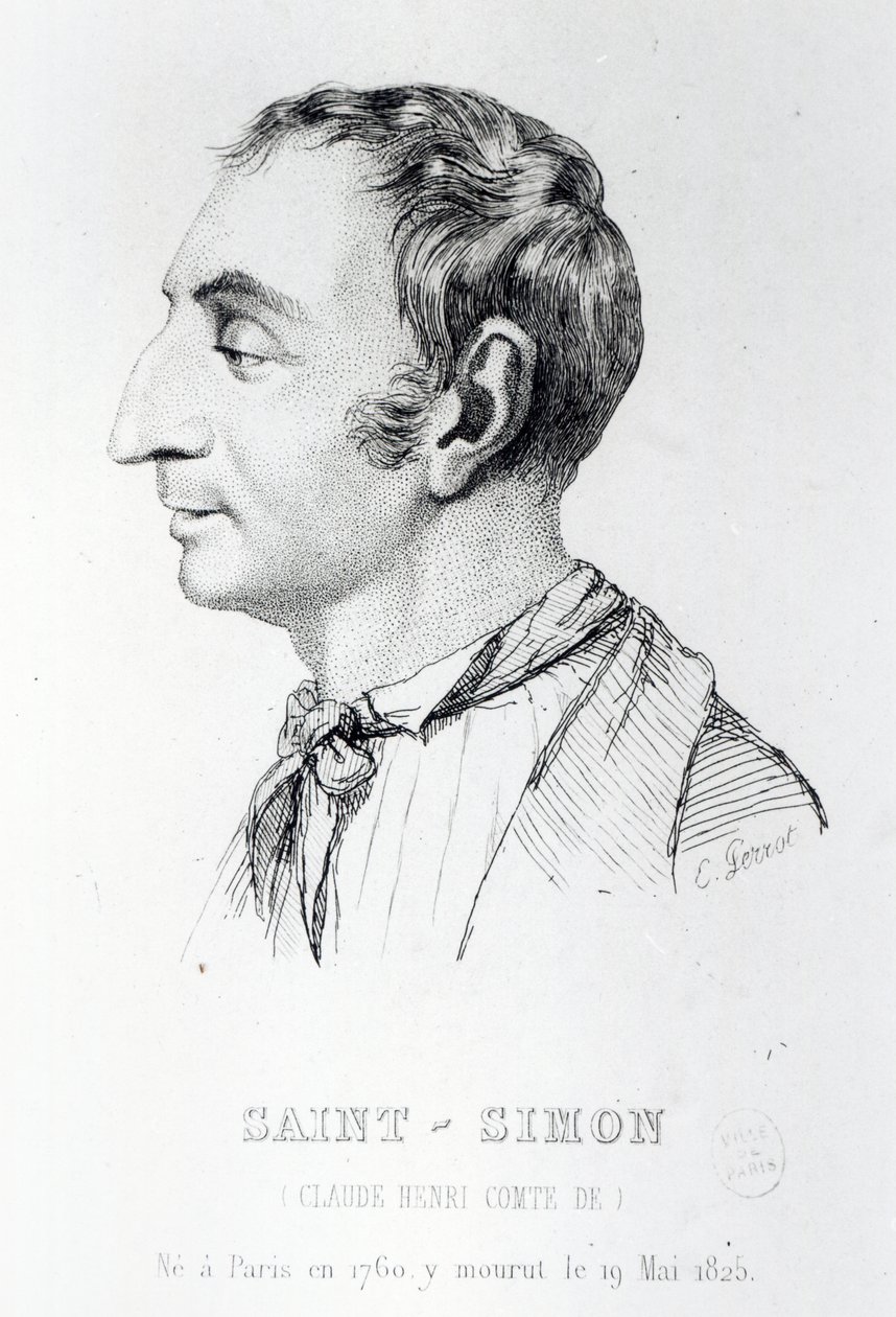 Claude Henri de Rouvroy, Graaf van Saint-Simon, gegraveerd door Perrot (19e eeuw) door French School