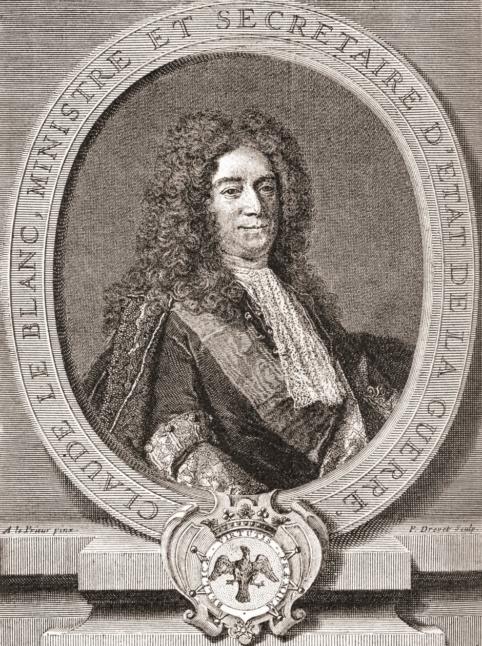 Claude Le Blanc, 1669-1728. Franse koninklijke ambtenaar van het ancien regime en tweemaal staatssecretaris van Oorlog. Uit Les Heures Libres gepubliceerd 1908. door French School