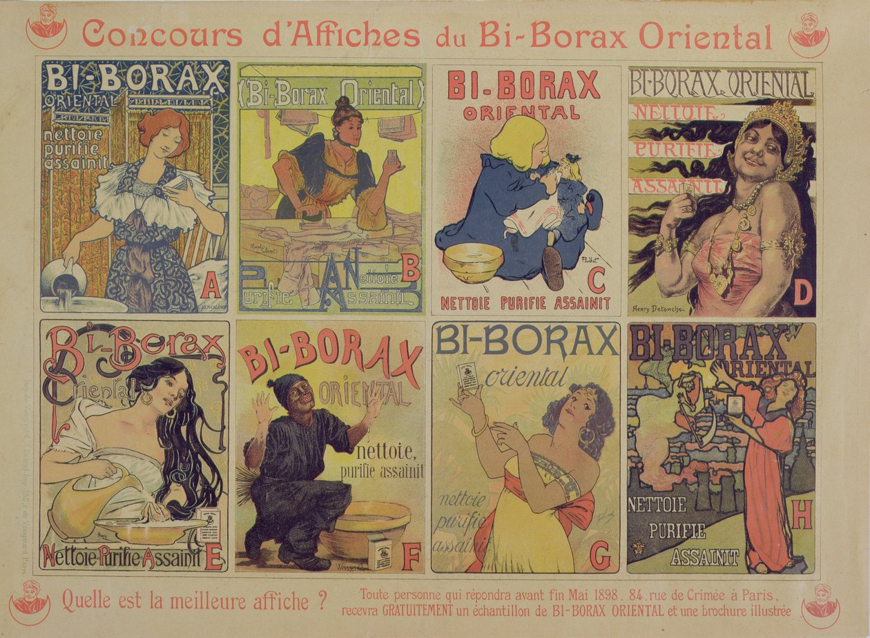 Wedstrijd voor beste poster die het Franse schoonmaakmiddel Bi-Borax Oriental adverteert, 1898 door French School