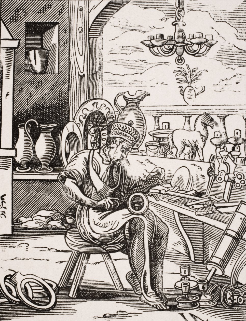 Koperslager, reproductie van een houtsnede door Jost Amman (1539-91) uit 