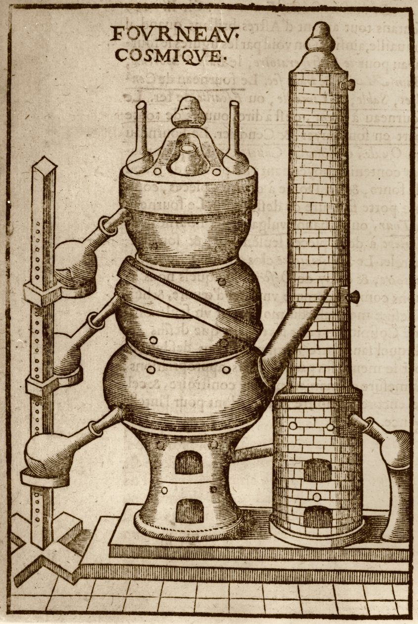 Kosmische Oven, uit La Theotechnie Ergocosmique door Annibal Barlet (1653) geïllustreerd in een geschiedenis van magie gepubliceerd eind 19e eeuw door French School