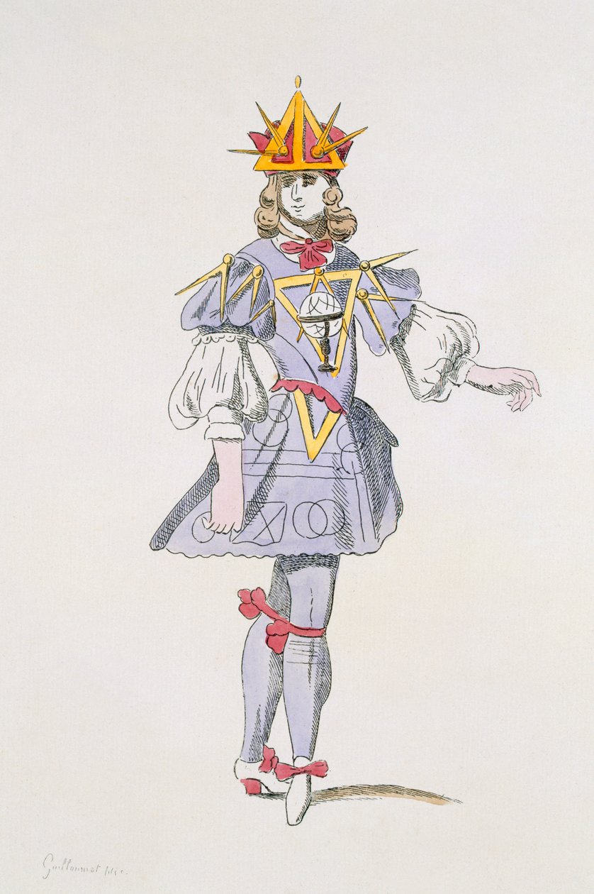 Kostuumontwerp voor Geometrie in een 17e-eeuws hofballet, uit de Menus Plaisirs Collectie, facsimile door A. Guillaumot Fils (kleurgravure) door French School