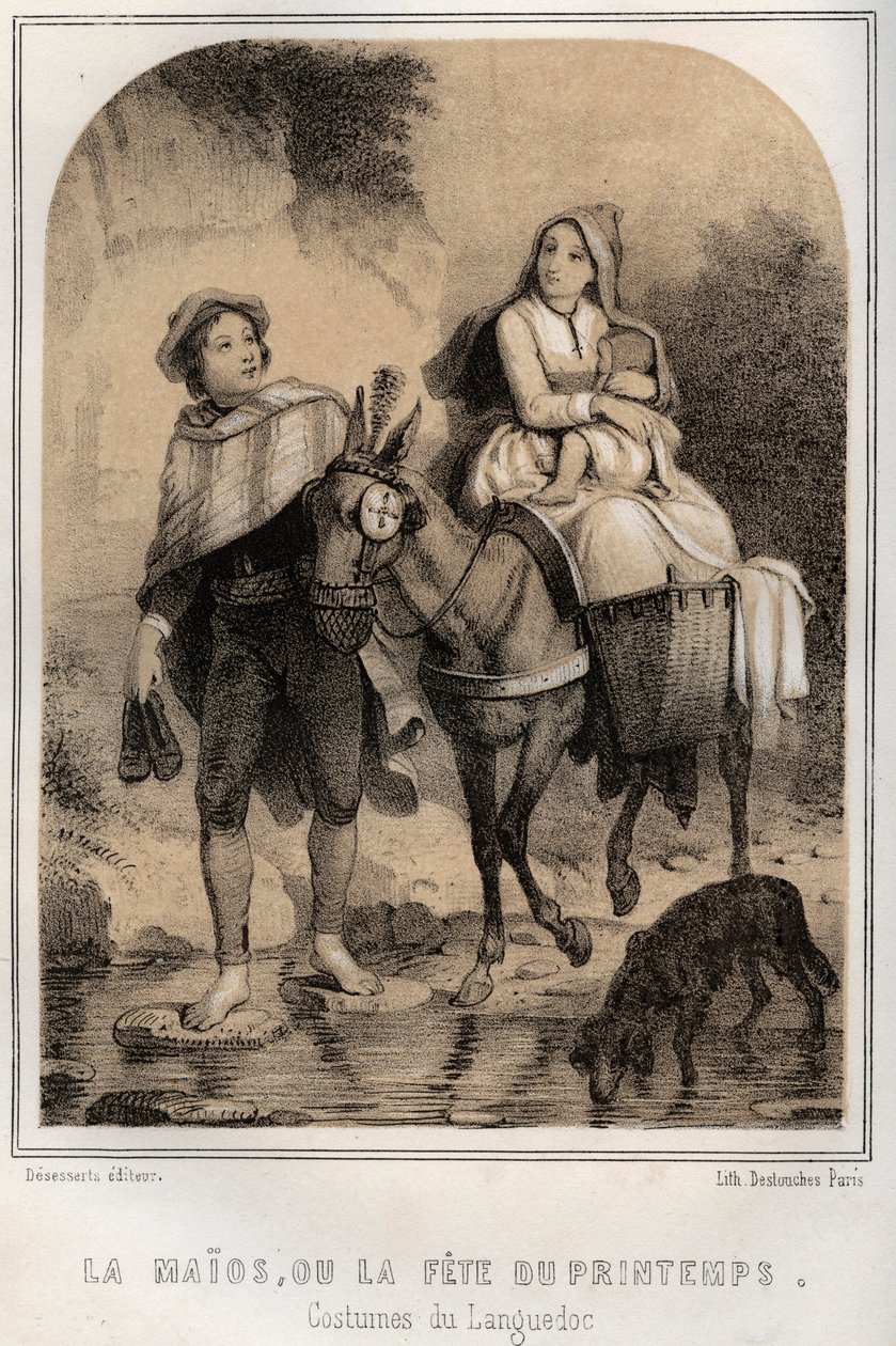 Kostuums van Languedoc - de Maios of het lentefeest - gravure in 