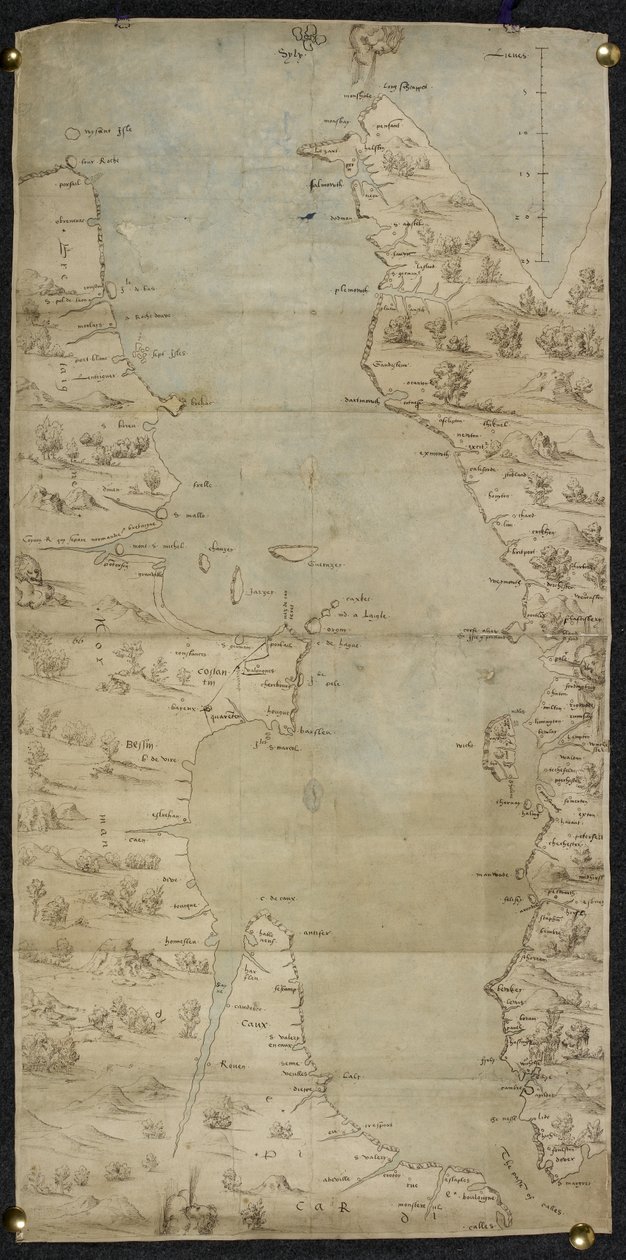 Kaart van het Engelse Kanaal (Engelse Zuidkust en Franse Noordkust) door Jean Rotz door French School
