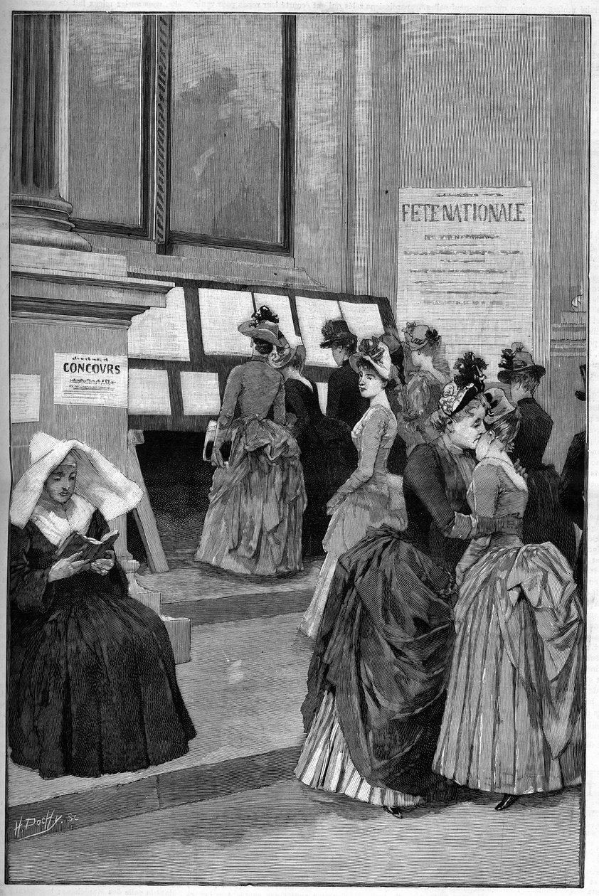 Cour des Tuileries: De resultaten van de toelatingsexamens bij het Hotel de Ville de Paris voor jonge meisjes in 1887. door French School