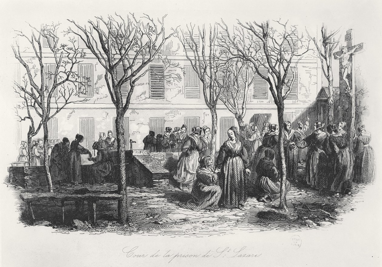 Binnenplaats van de Paris St. Lazare gevangenis, c. 1840 door French School