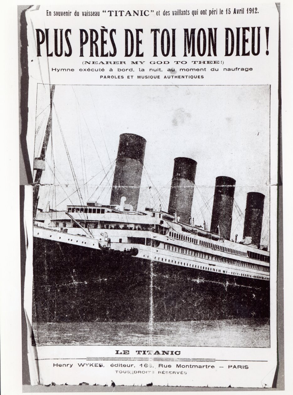 Omslag van bladmuziek voor de Hymne Nearer My God to Thee, gezongen door de passagiers op de Titanic tijdens het schipbreuk en zinken, 1912 door French School