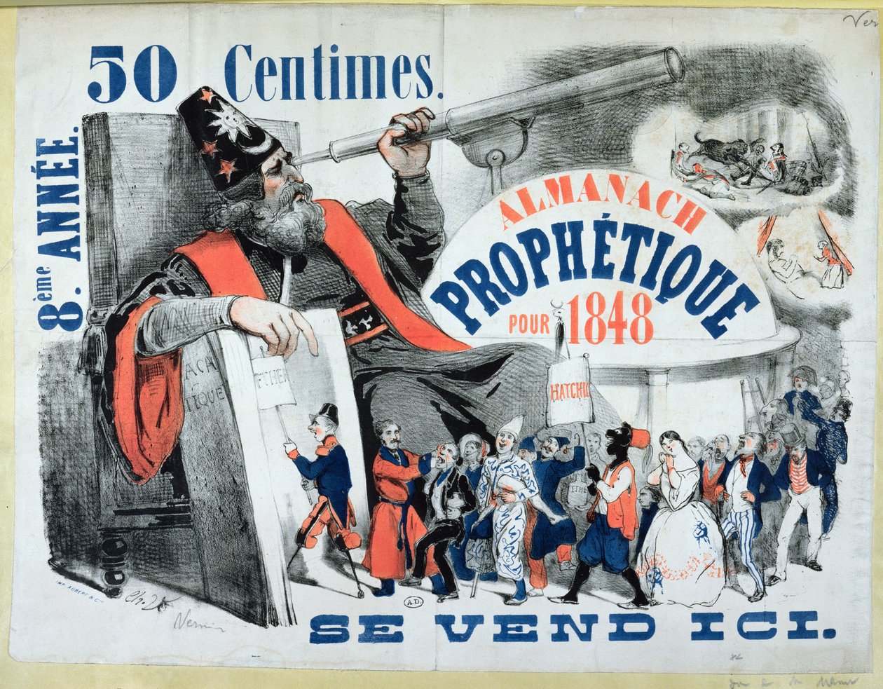 Omslag van een profetische almanak met Nostradamus (1503-66) 1848 door French School