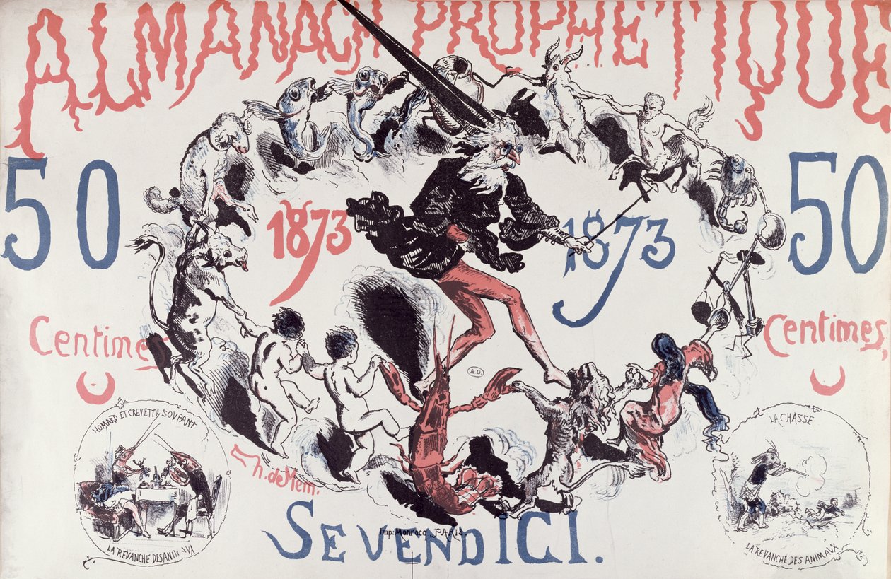 Omslag van een profetische almanak met Nostradamus, 1873 door French School