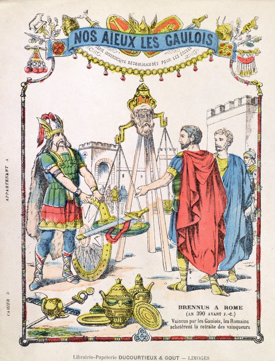 Omslag van schoolschrift met de legende van Brennus (fl. c.389 v.Chr.) door French School