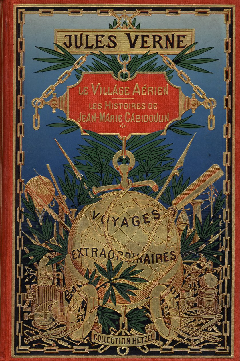 Cover van het boek "the Aerien Village" uit 1901 van Jules Verne (prent) door French School