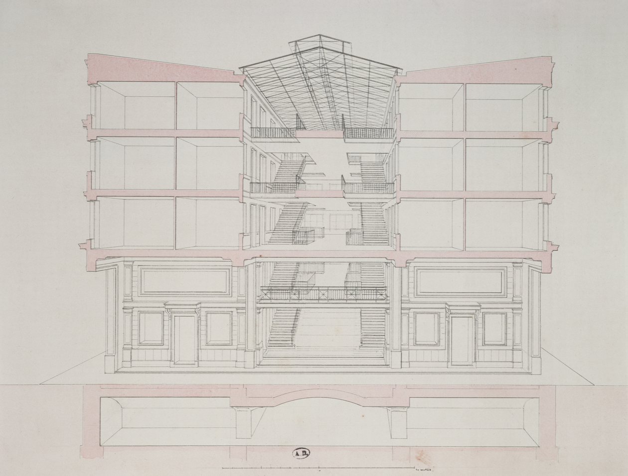 Doorsnede van een huis in de Napoleon-woningbouw, 58 rue Rochechouart, Parijs, 1849 door French School