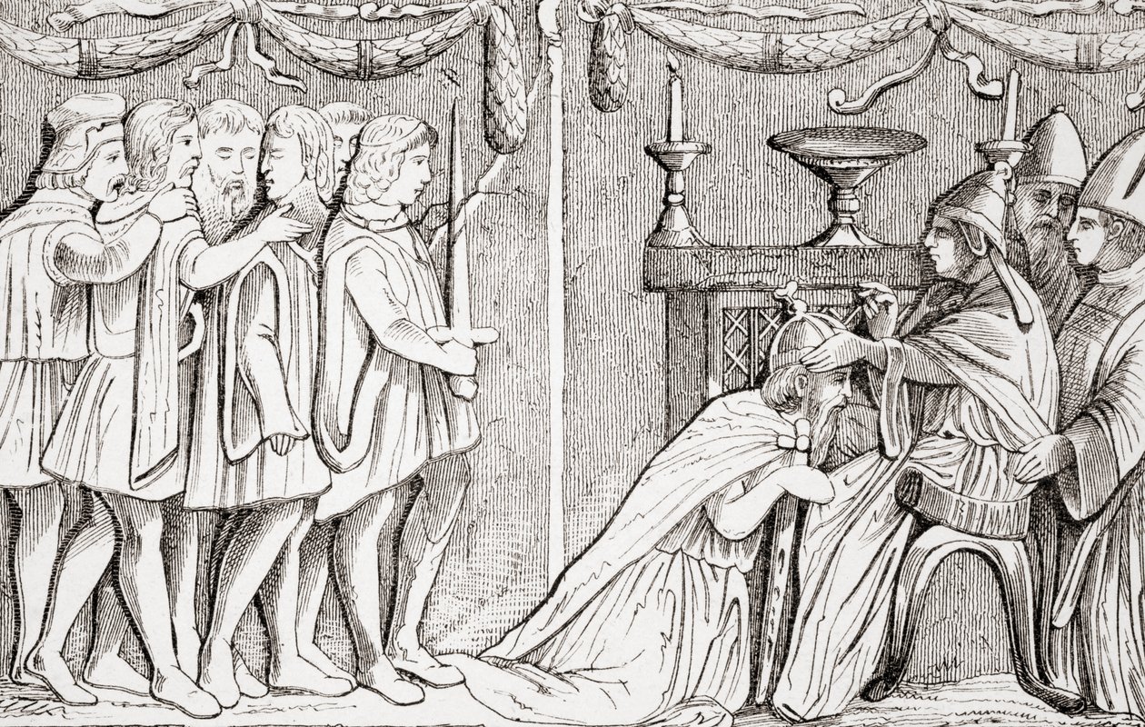 Kroning van Sigismund als Heilige Roomse Keizer door paus Eugenius IV in 1433, uit L