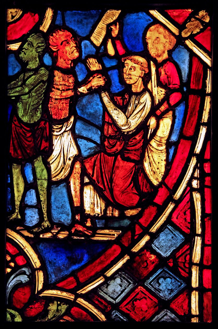 Theophilus sluit een deal met een duivel; uit de kerk van Varennes-Jarcy (oorspronkelijk uit de Abdij van Gercy?) door French School