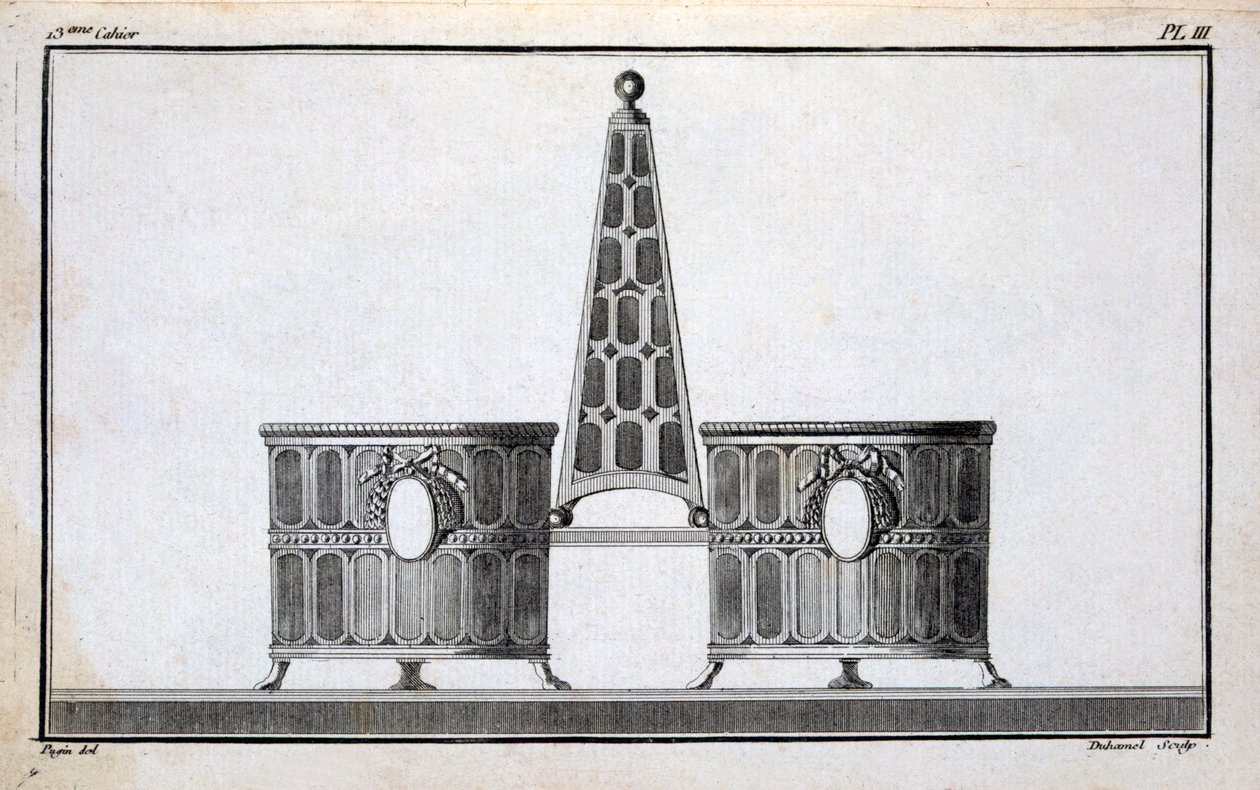 Ontwerp door Pugin, uit een patroonboek van neoklassieke metaalwerkontwerpen samengesteld door Duhamel, ca. 1770s-80s door French School