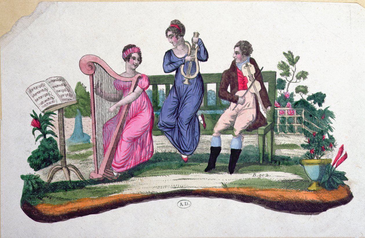 Ontwerp voor een waaier met een buitenscène, ca. 1830 door French School