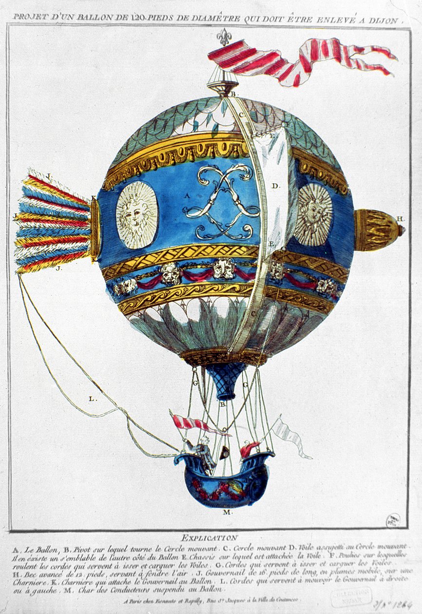 Ontwerp voor een heteluchtballon met een diameter van 120 voet om op te stijgen in Dijon, c.1784 door French School