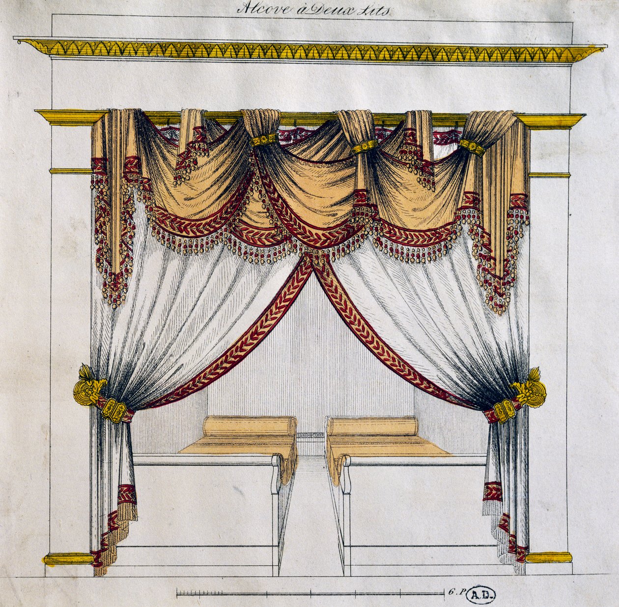 Ontwerp van nis met twee bedden (Eerste Keizerrijk periode), illustratie, Frankrijk door French School