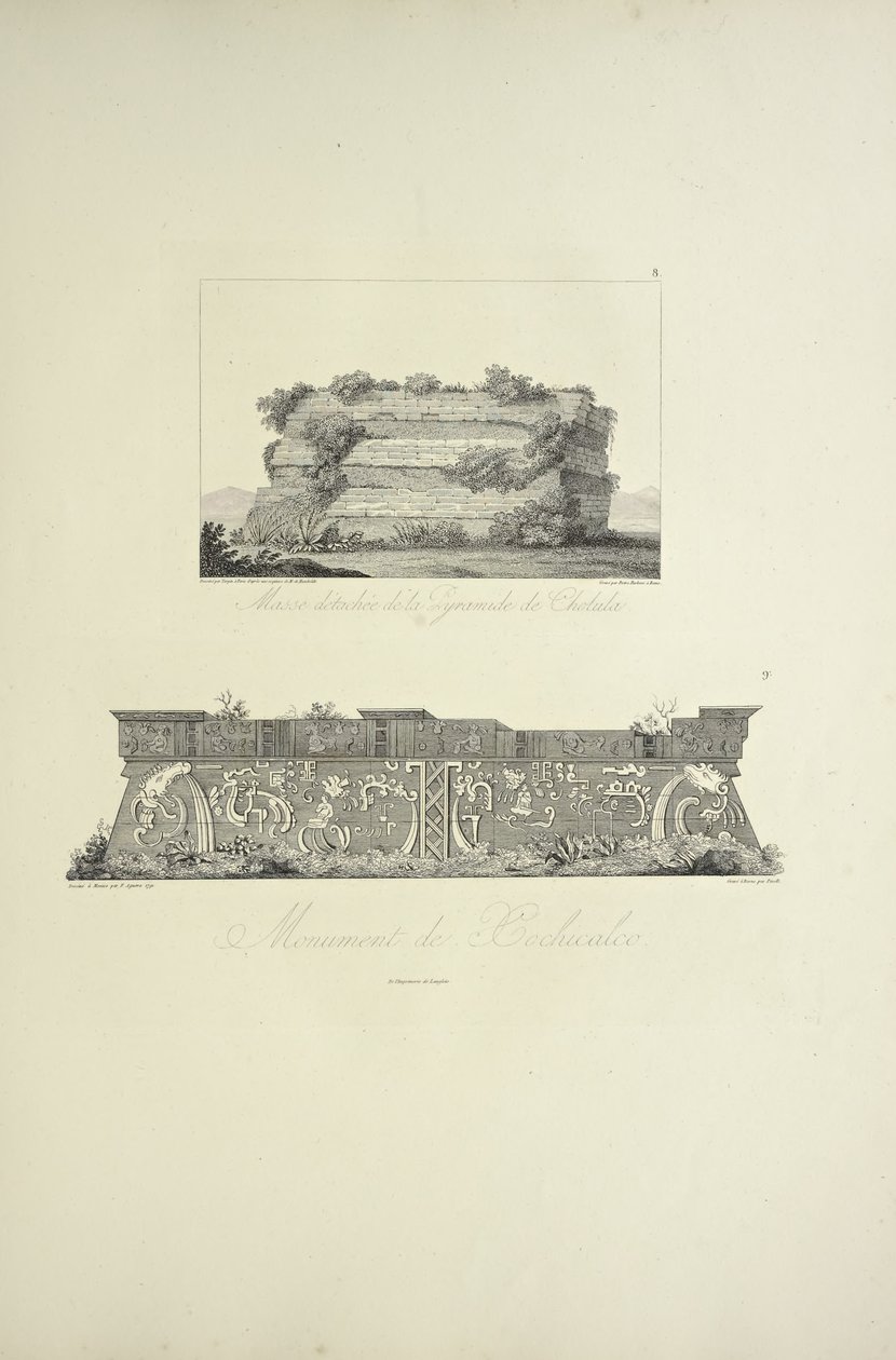 Afgebroken massa van de Cholula-piramide en monument van Xochicalco, illustratie uit 