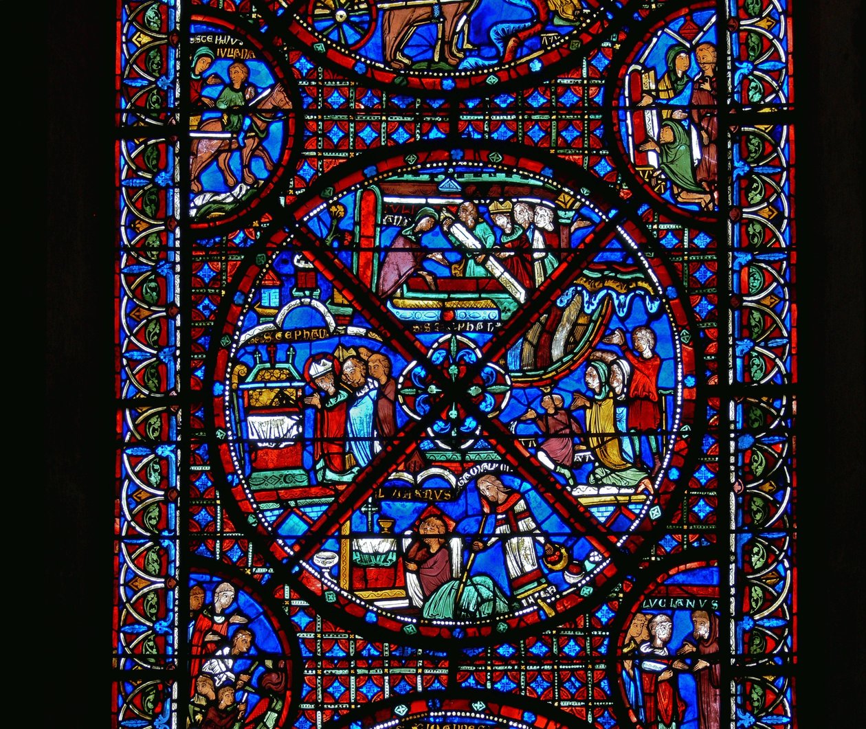 Detail uit een raam van scènes uit het leven van St. Stephen door French School