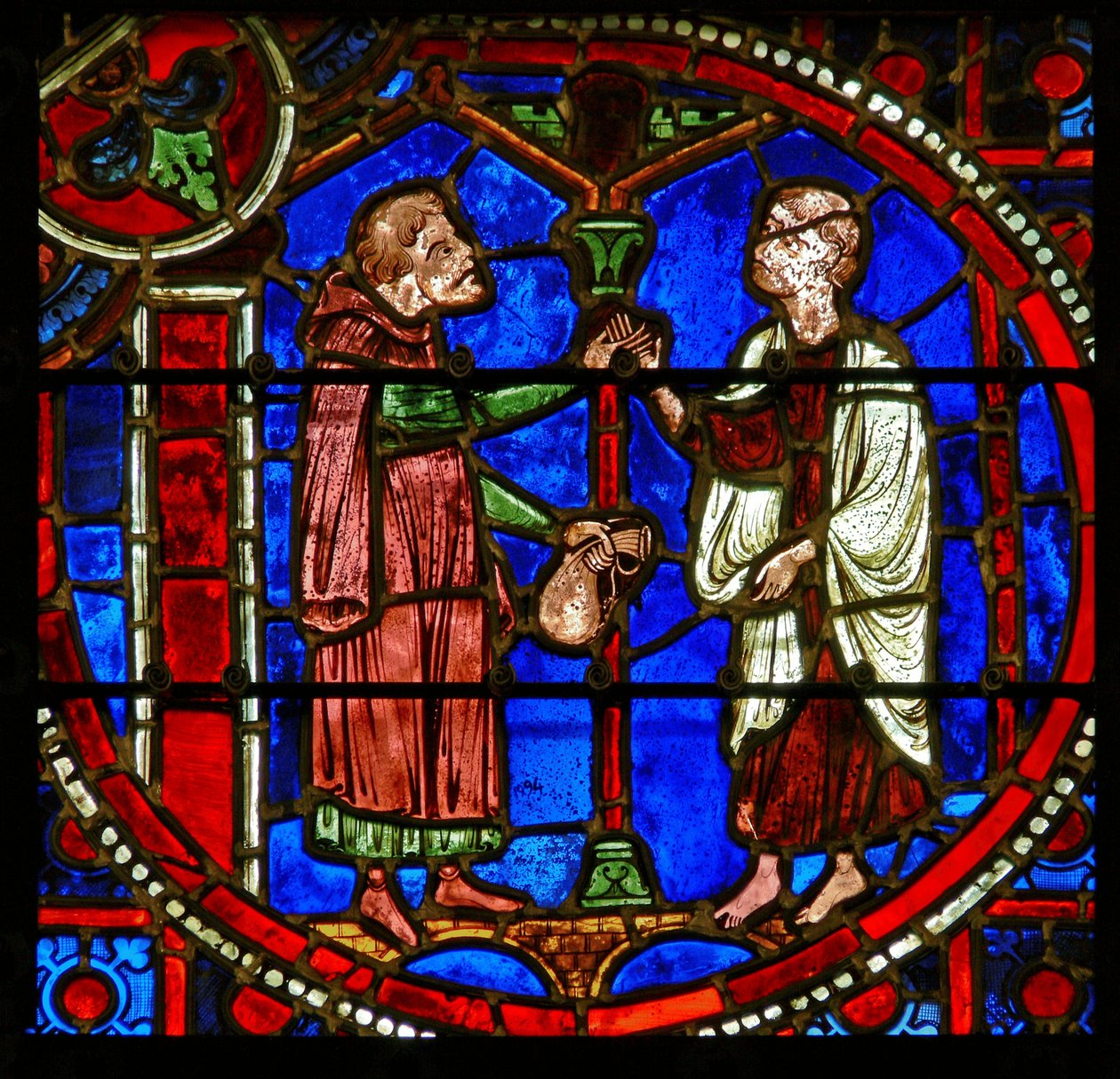 Detail (een raam) met scènes uit het wonder van Theophilus door French School