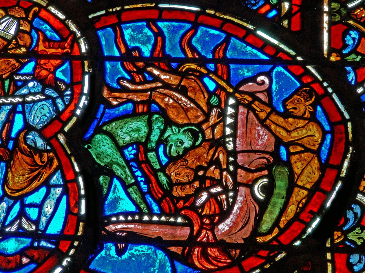 Raam met het Laatste Oordeel: de Mond van de Hel (detail) door French School